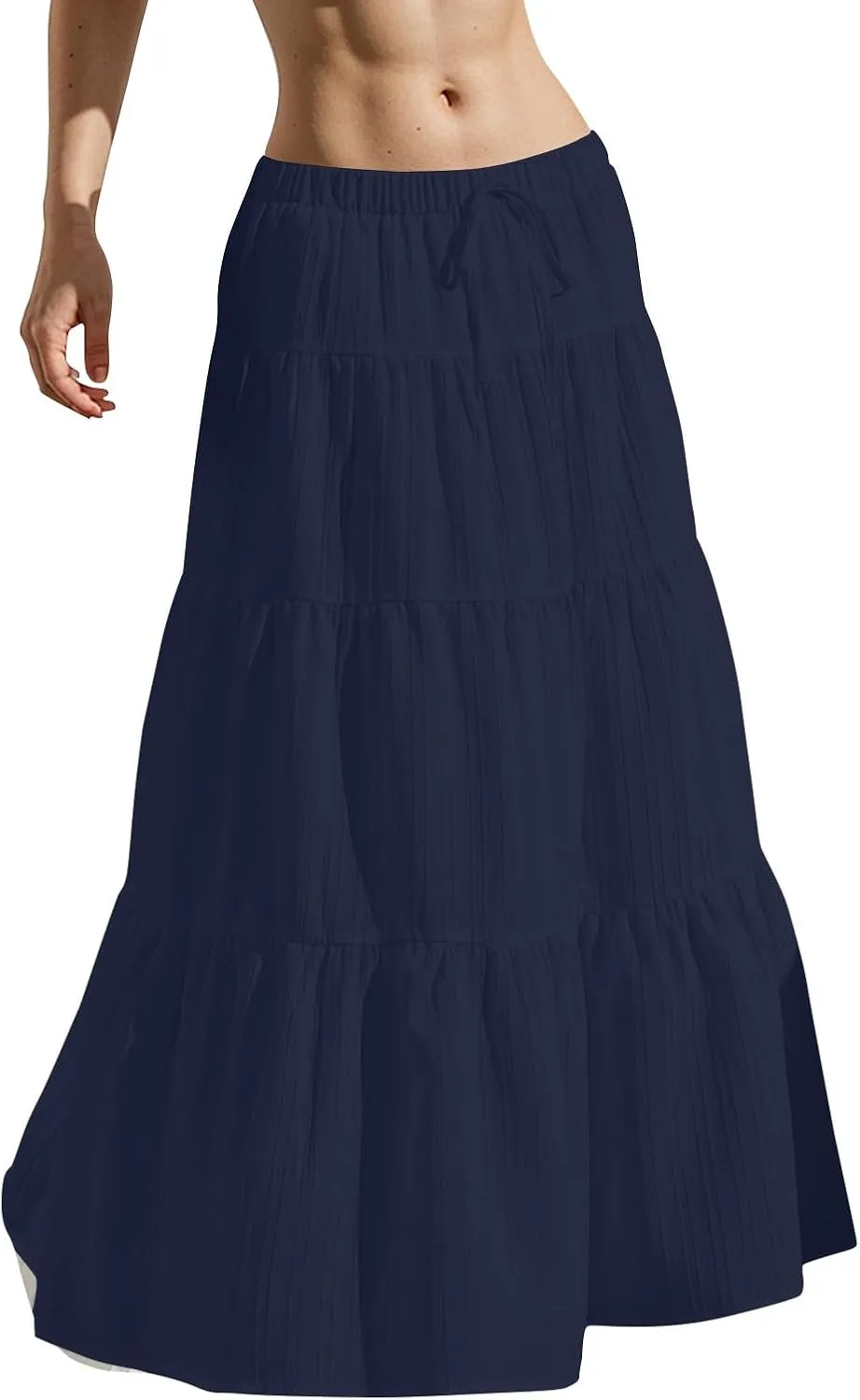 Boho Maxi Skirt for Women Summer Elastic Waist Casual Long Linen Skirts Flowy Tiered Ruffle Skirt Beach A Line Skirts
