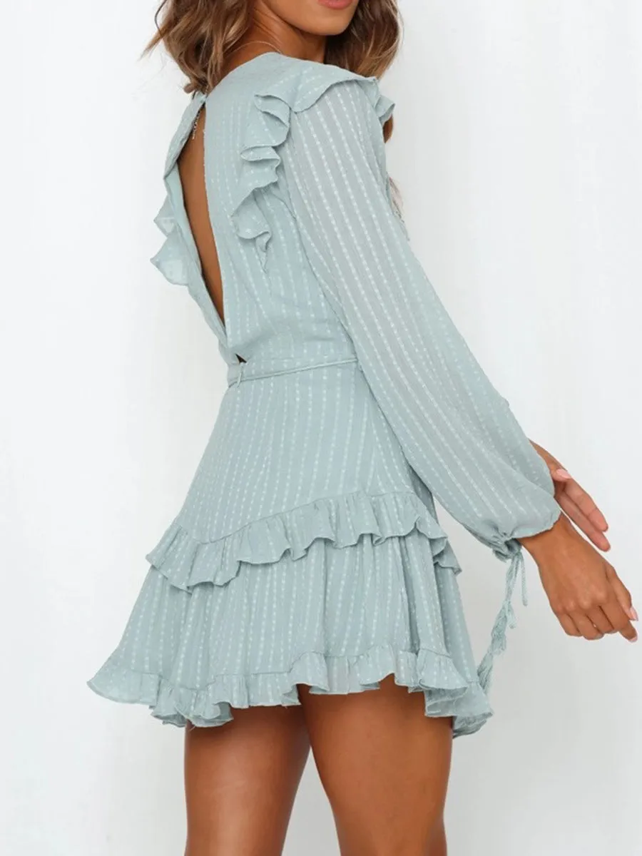 Chiffon Fringed Long Sleeve Casual Dress