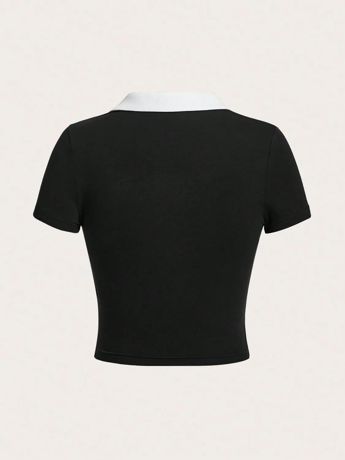 COZYEASE Women's Color Clock Preppy Collared Neck Crop Tops Preppy Style V Neck Slim Fit Crop Tee Basic Tops