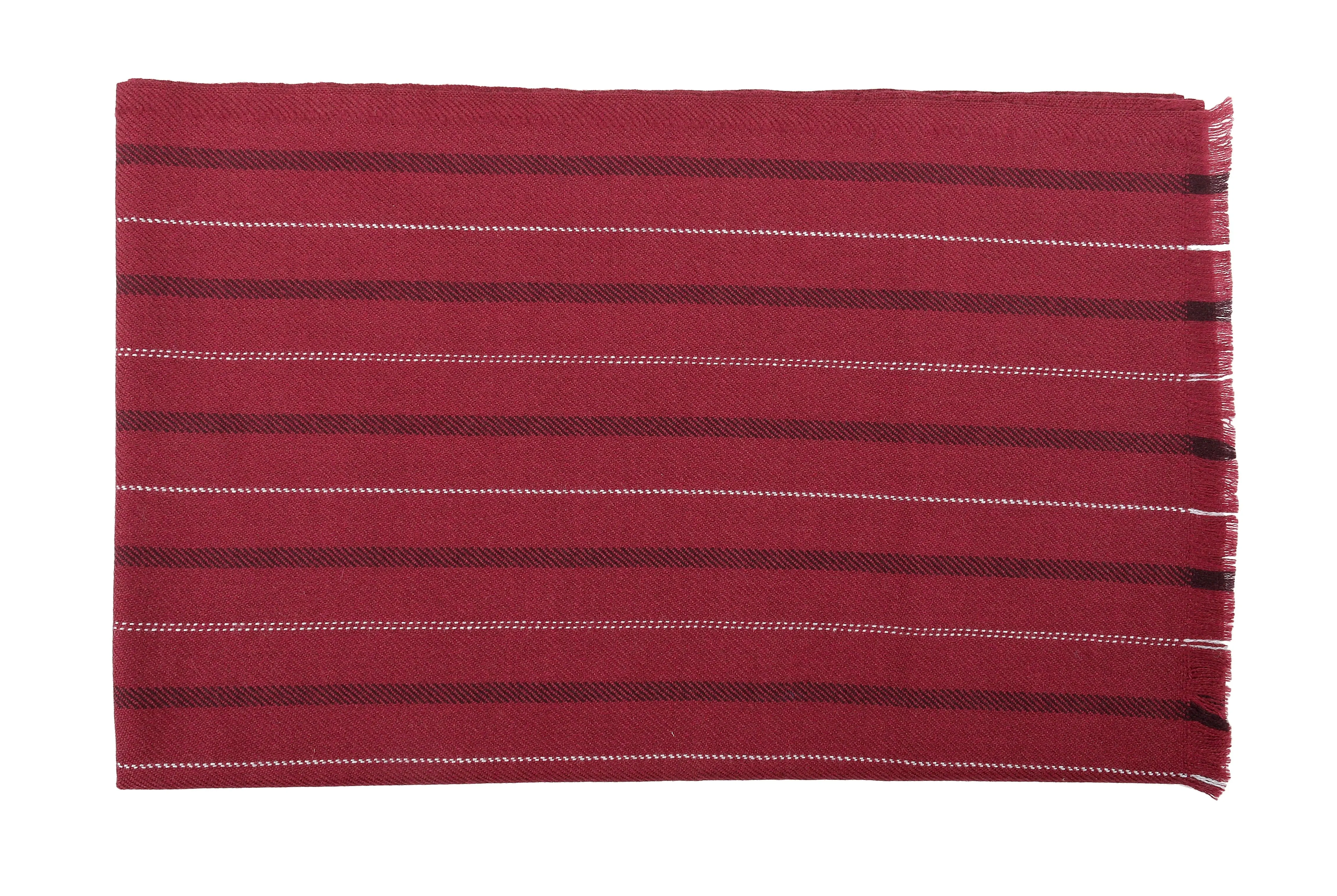 Ermenegildo Zegna Burgundy Fine Stripe Pure Wool Fringe Scarf