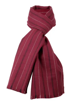 Ermenegildo Zegna Burgundy Fine Stripe Pure Wool Fringe Scarf