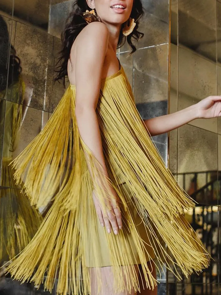 Fashion Casual One-shoulder Fringed Mini Dress