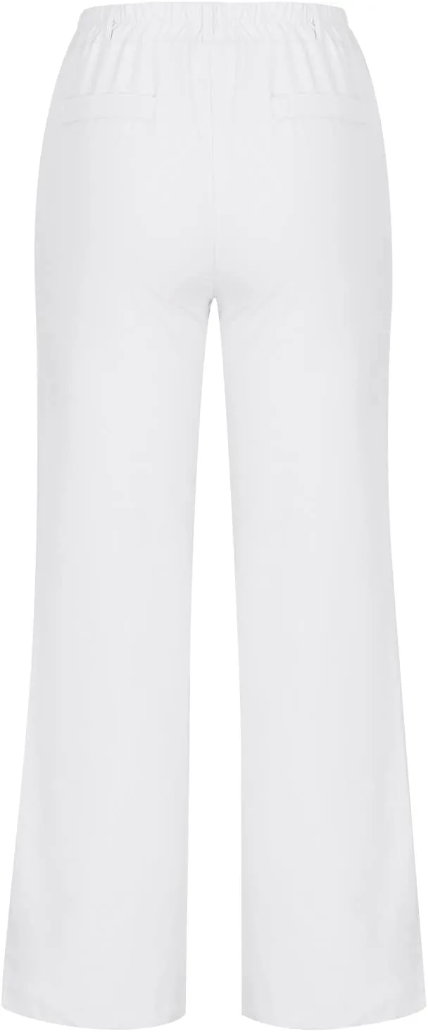 FZYLQY High-Waisted Linen Pants for Women with Pockets Wide Leg Trousers for Summer Casual Loose Fit Bottoms
