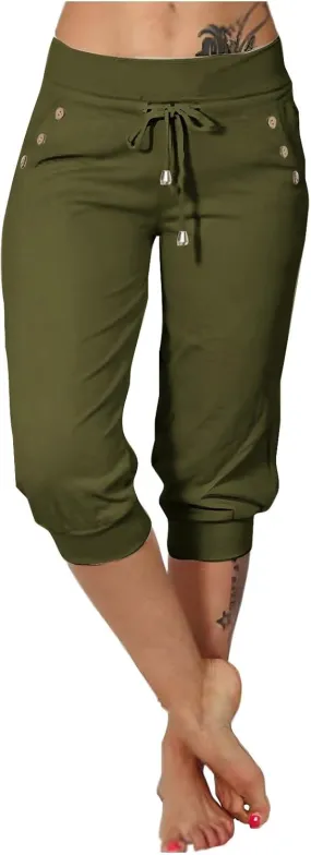 GOKKILRW Womens Capri Yoga Pants Stretch Workout Joggers Drawstring Sweatpants Summer Lounge Pajama Active Capris with Pocket
