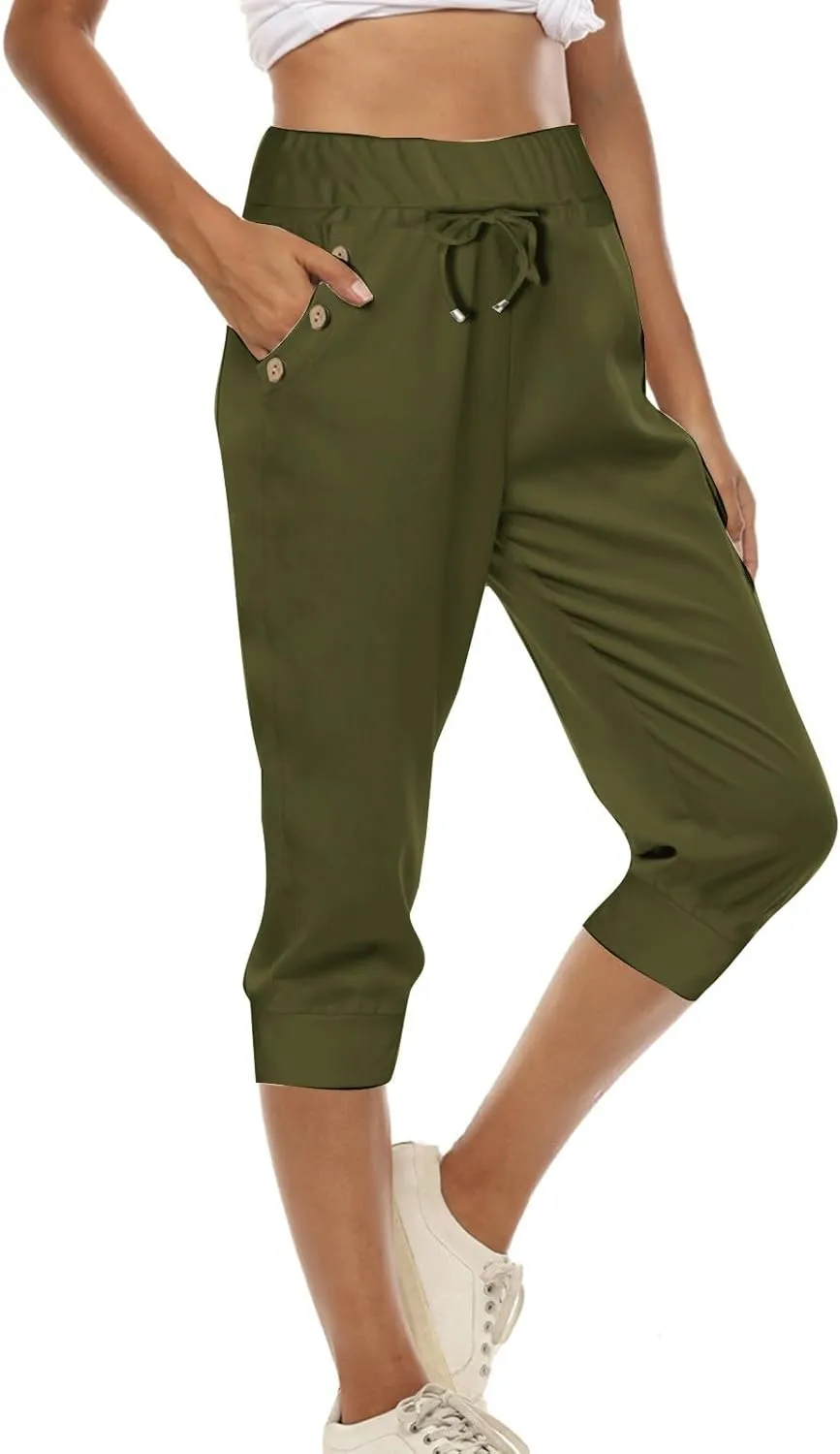 GOKKILRW Womens Capri Yoga Pants Stretch Workout Joggers Drawstring Sweatpants Summer Lounge Pajama Active Capris with Pocket