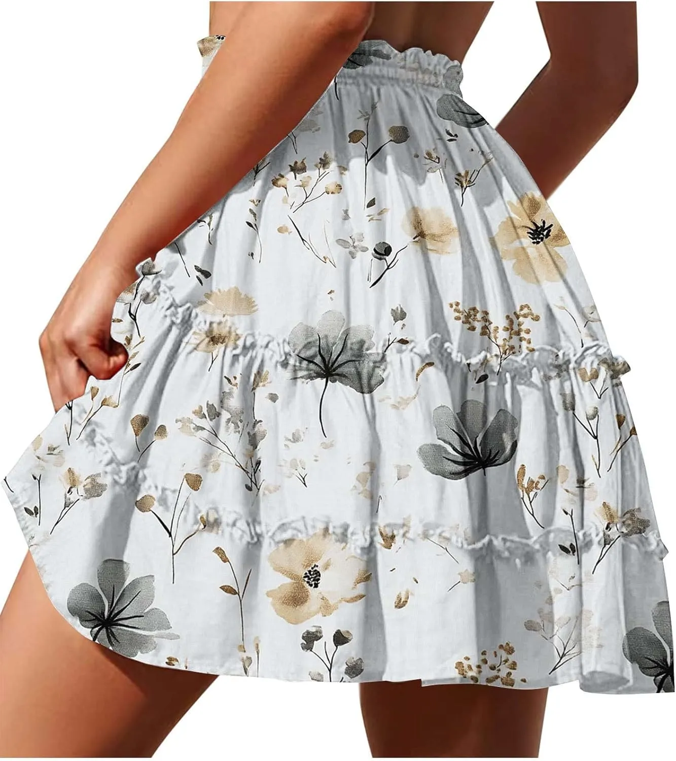 High Waist Floral Mini Skirts for Women Boho Style Beach Short Skirt Flower Print Hawaiian Pleated Half Dress
