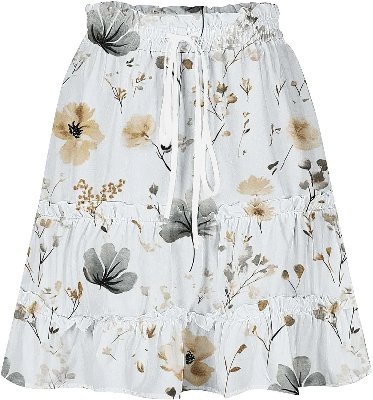 High Waist Floral Mini Skirts for Women Boho Style Beach Short Skirt Flower Print Hawaiian Pleated Half Dress