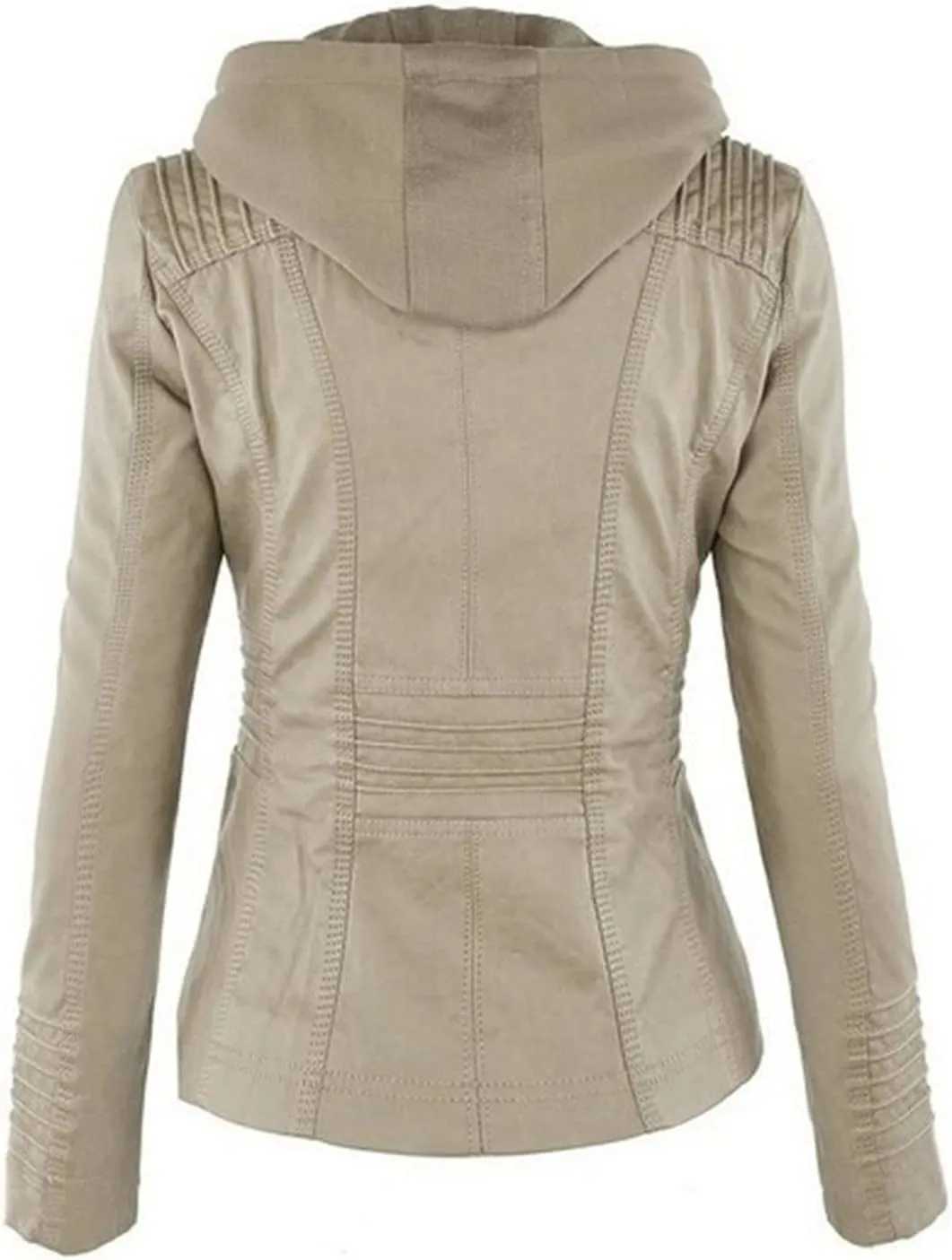 JEsilunmaMY Women's Hooded Leather Jacket Long Sleeve Zip Up Short Biker Coat with Pocket Slim Fit Motorcycle Bomber Outwear