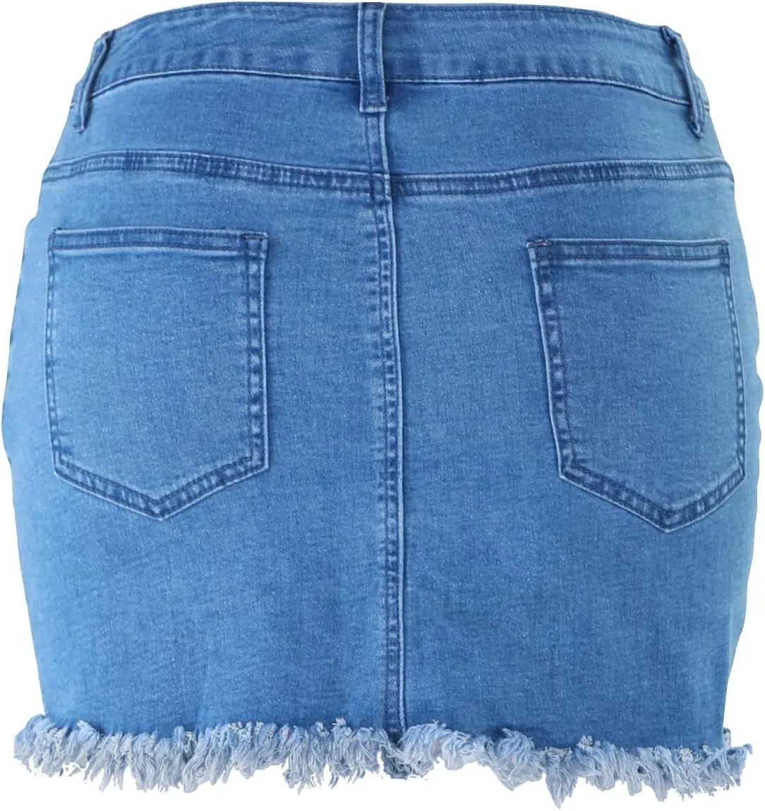 LONGYIDA Women's Casual Short Denim Skirt Y2K Stretchy Jean Skirt Washed Frayed A-Line Denim Jean Short Skirt