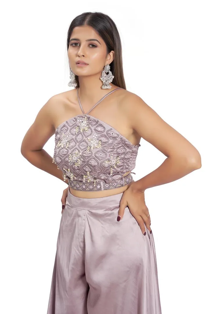 Mauve Viscose Satin Pant Set