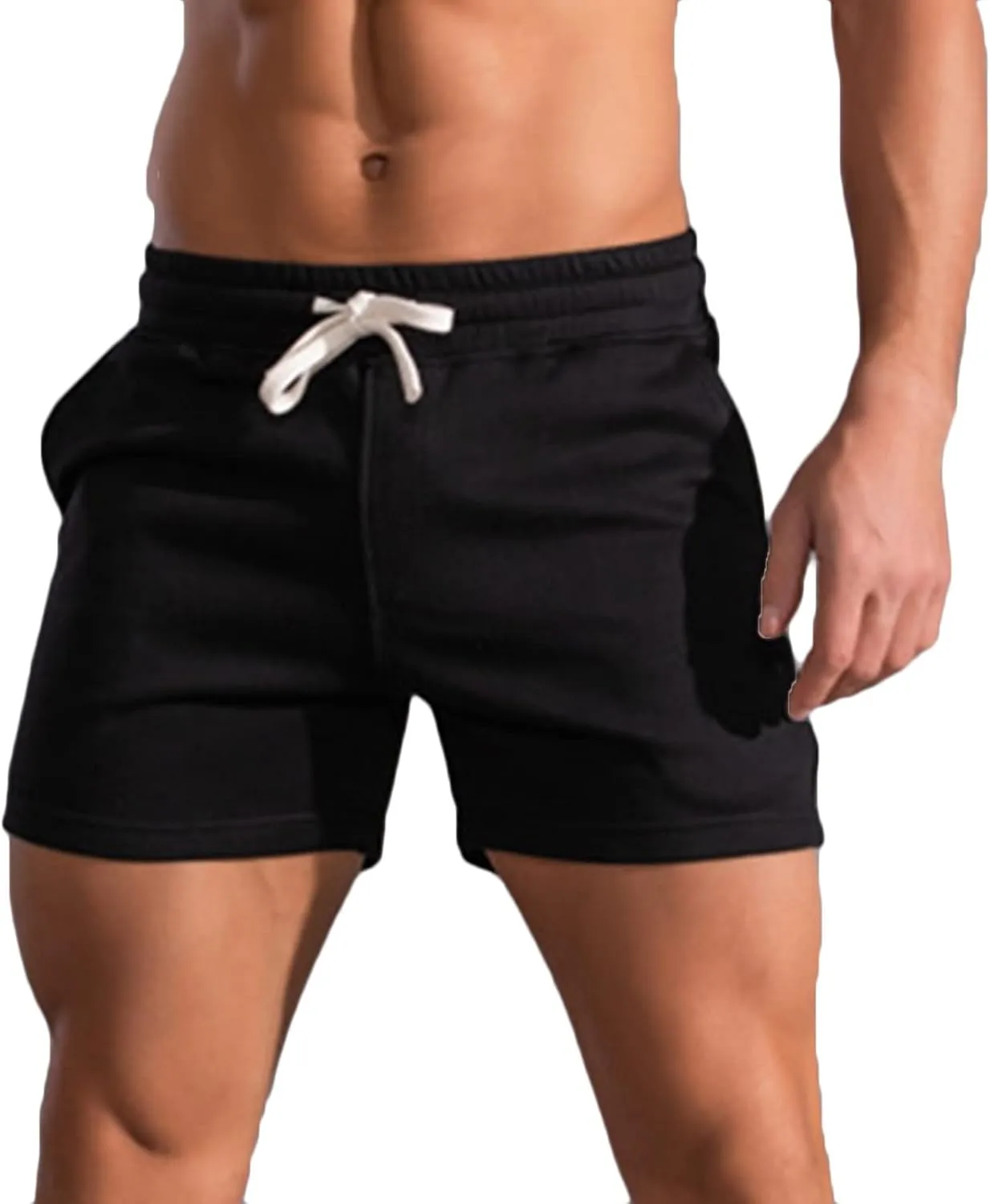 Mens Beach Summer Shorts Elastic Waist Drawstring Running Athletic Soft Cotton Shorts Vacation Lounge Comfy Sleepwear