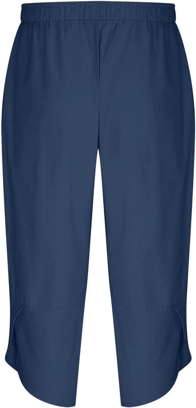 Mens Capris Shorts Cut Out Hem Lounge Short Pants Solid Color Pure Drawstring Linen Crop Pant with Pockets