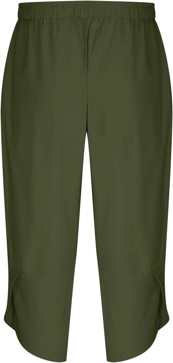 Mens Capris Shorts Cut Out Hem Lounge Short Pants Solid Color Pure Drawstring Linen Crop Pant with Pockets