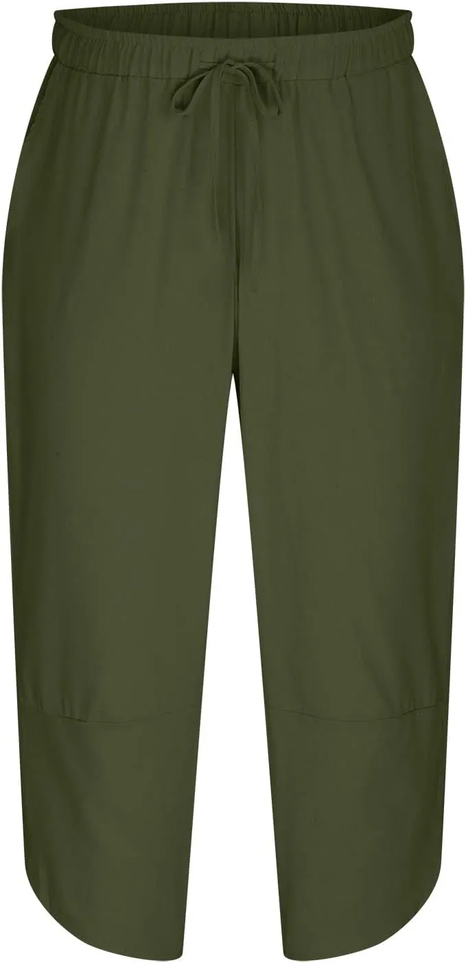 Mens Capris Shorts Cut Out Hem Lounge Short Pants Solid Color Pure Drawstring Linen Crop Pant with Pockets