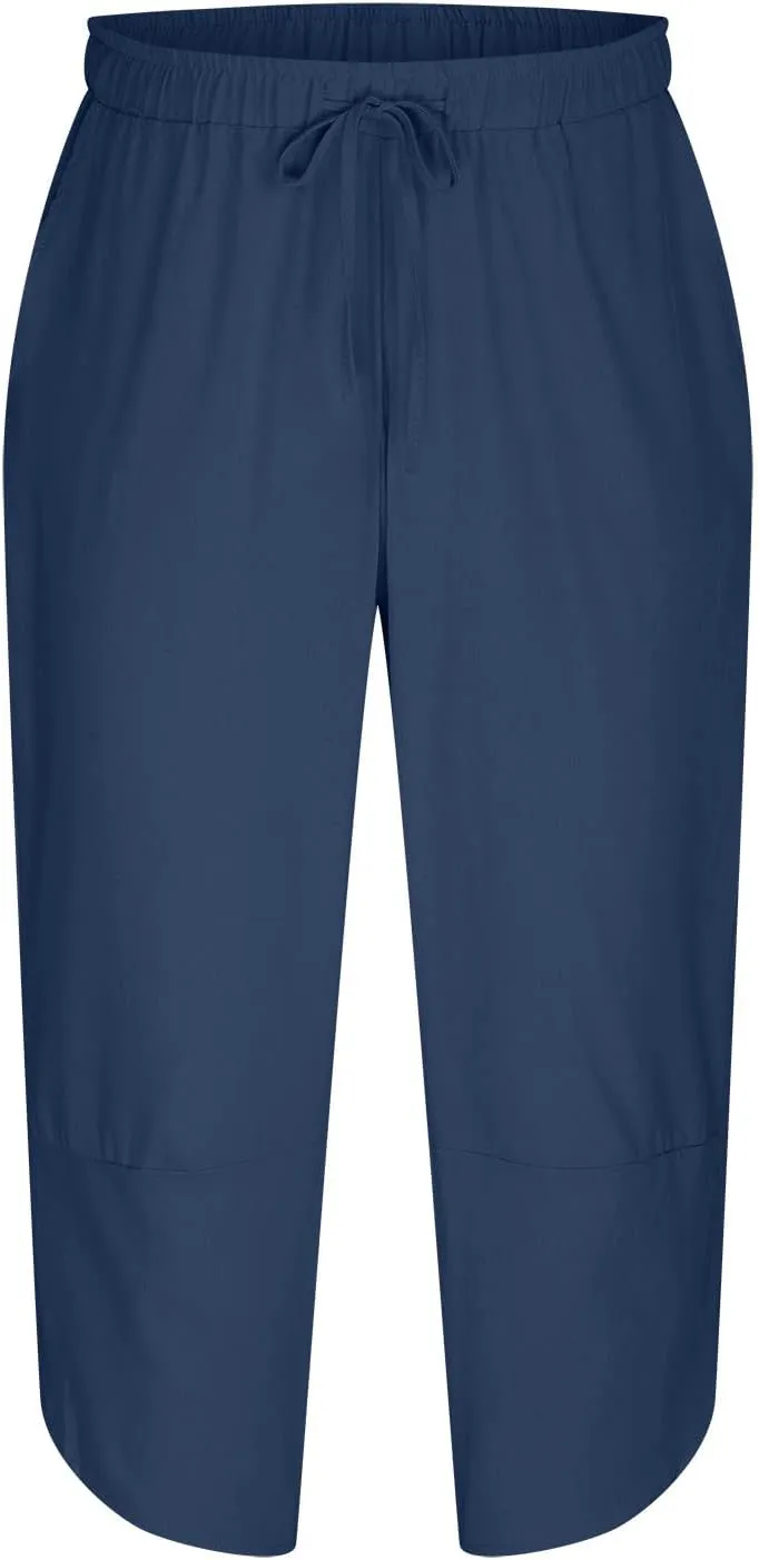 Mens Capris Shorts Cut Out Hem Lounge Short Pants Solid Color Pure Drawstring Linen Crop Pant with Pockets