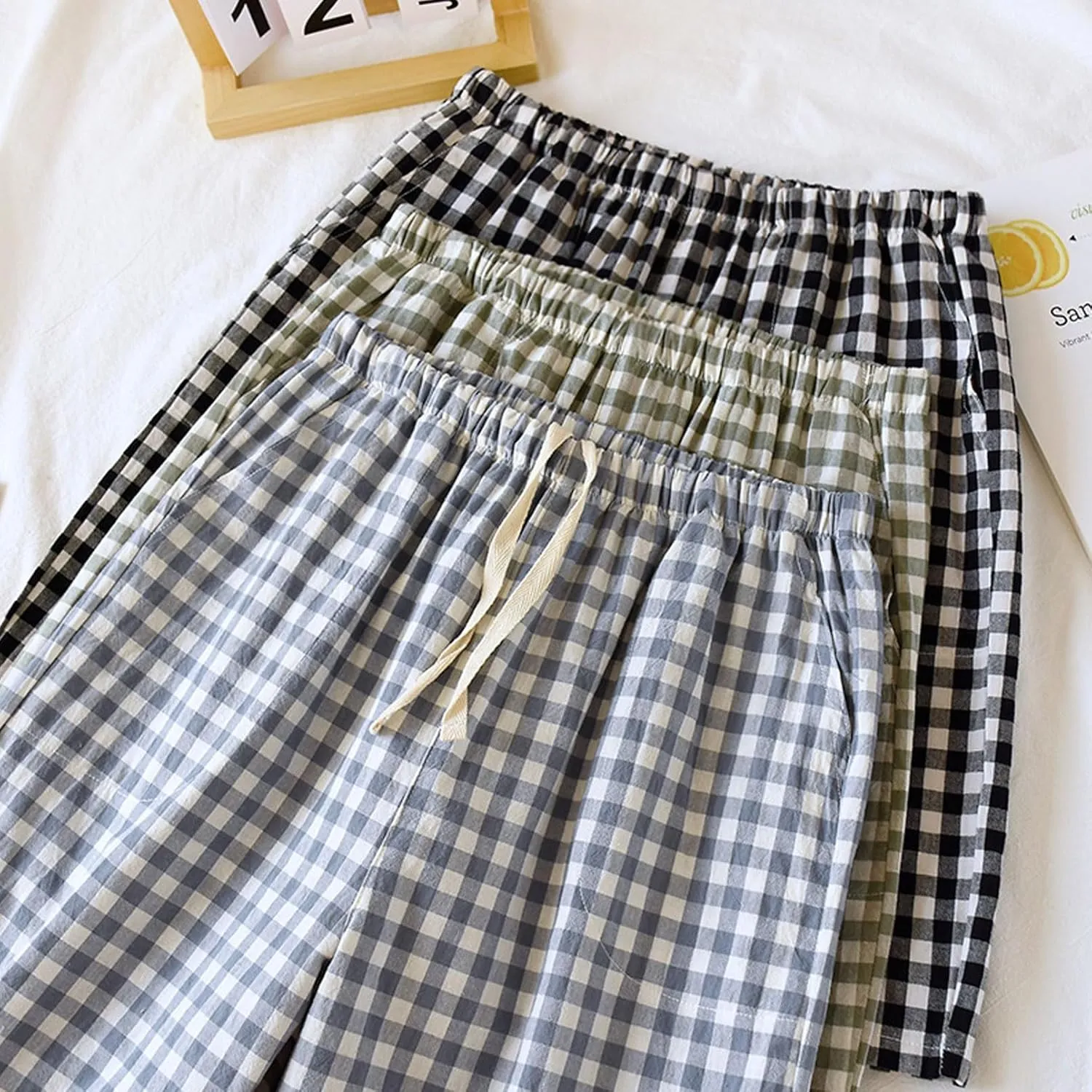 Mens Pajama Shorts Plaid Cotton Sleep Shorts Soft Comfy Lounge Sleepwear Pants Elastic Waistband Beach Shorts