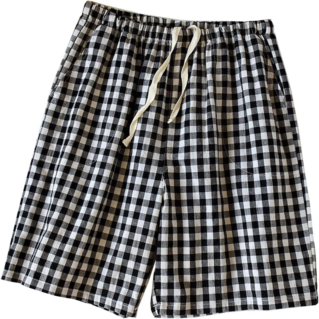 Mens Pajama Shorts Plaid Cotton Sleep Shorts Soft Comfy Lounge Sleepwear Pants Elastic Waistband Beach Shorts