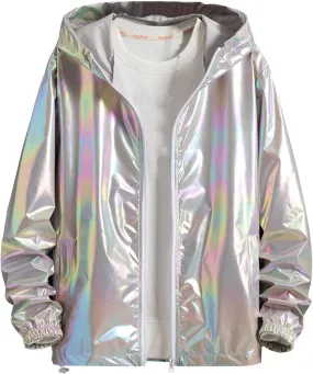 Men's UPF 50  Sun Protection Jackets Colorful Reflective Hoodie Full Zip Long Sleeve Thin Outwear for Hiking Athletic
