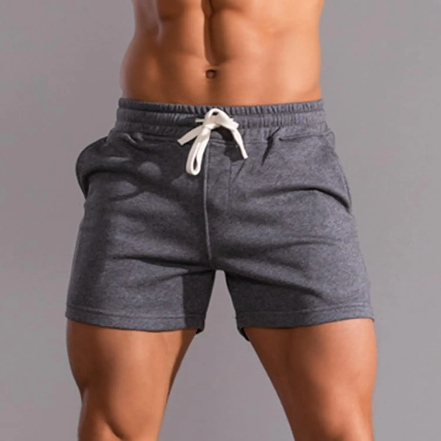 Muscularfit Mens Gym Workout Cotton Shorts 3 Inch Quick Dry Drawstring Shorts Summer Elastic Waist Casual Shorts with Pocket