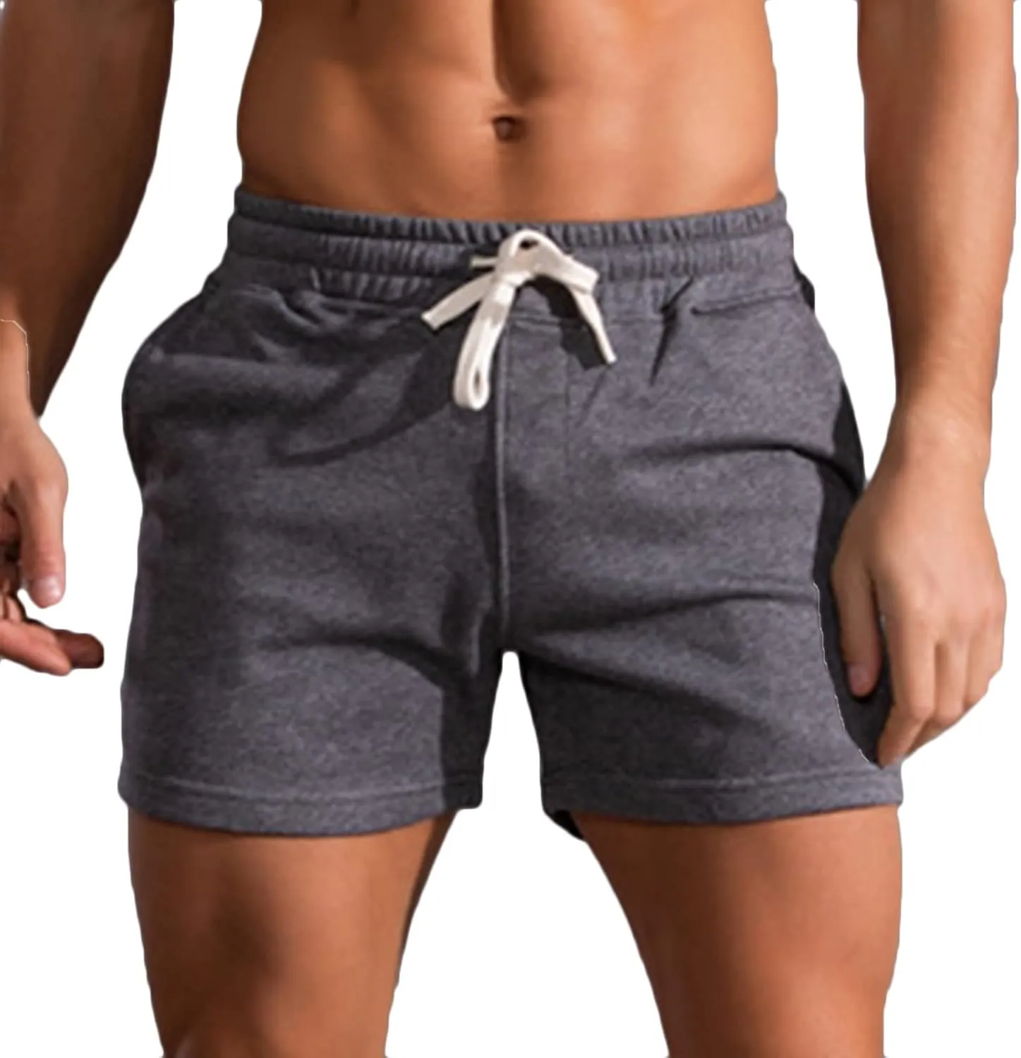 Muscularfit Mens Gym Workout Cotton Shorts 3 Inch Quick Dry Drawstring Shorts Summer Elastic Waist Casual Shorts with Pocket
