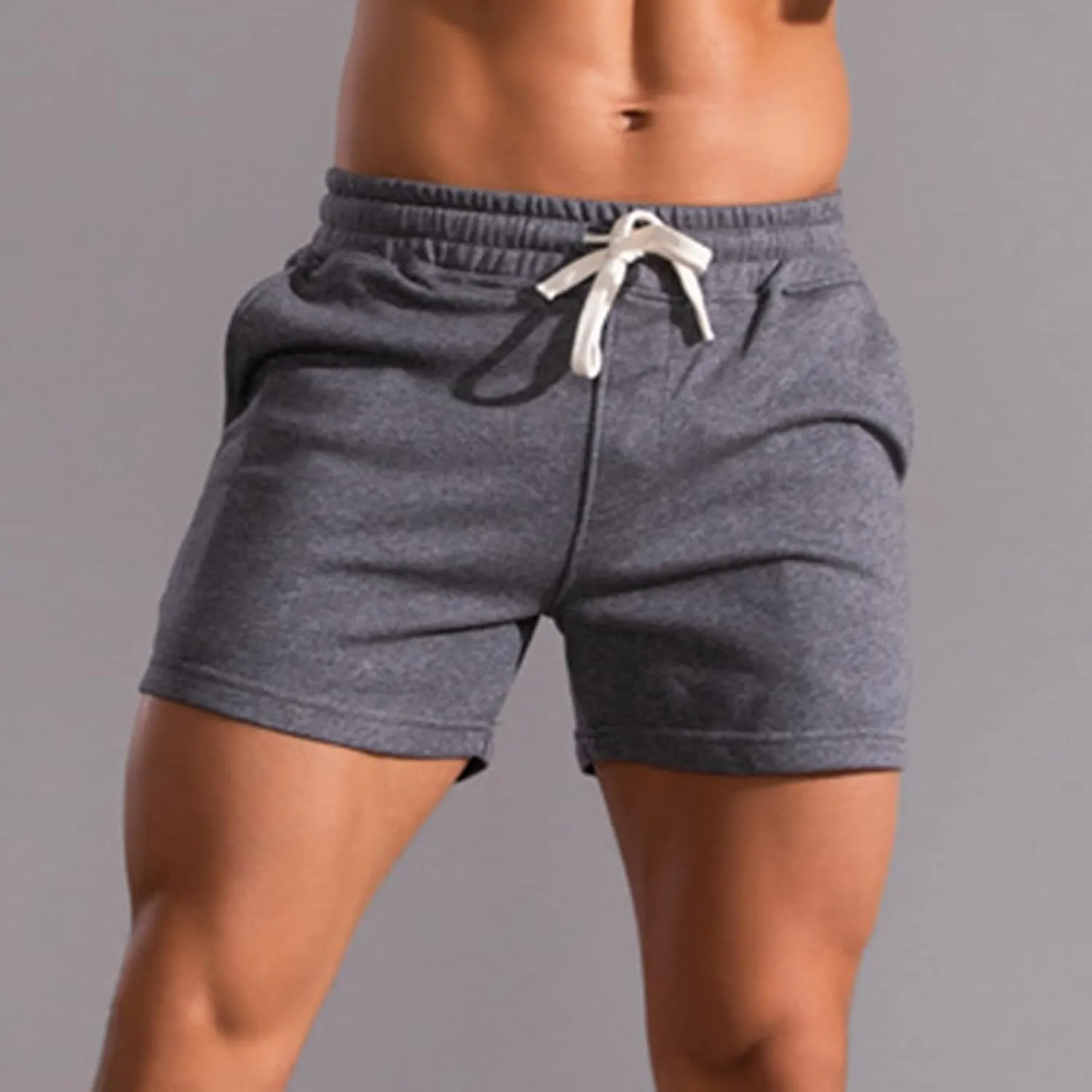 Muscularfit Mens Gym Workout Cotton Shorts 3 Inch Quick Dry Drawstring Shorts Summer Elastic Waist Casual Shorts with Pocket