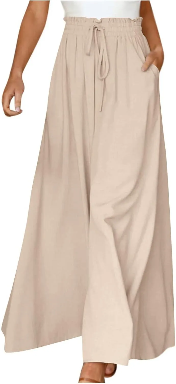 Palazzo Pants for Women Wide Leg Casual Solid Solid Drawstring Pant Summer Beach Vacation Elastic High Waist Trouser