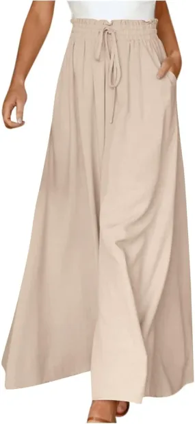Palazzo Pants for Women Wide Leg Casual Solid Solid Drawstring Pant Summer Beach Vacation Elastic High Waist Trouser