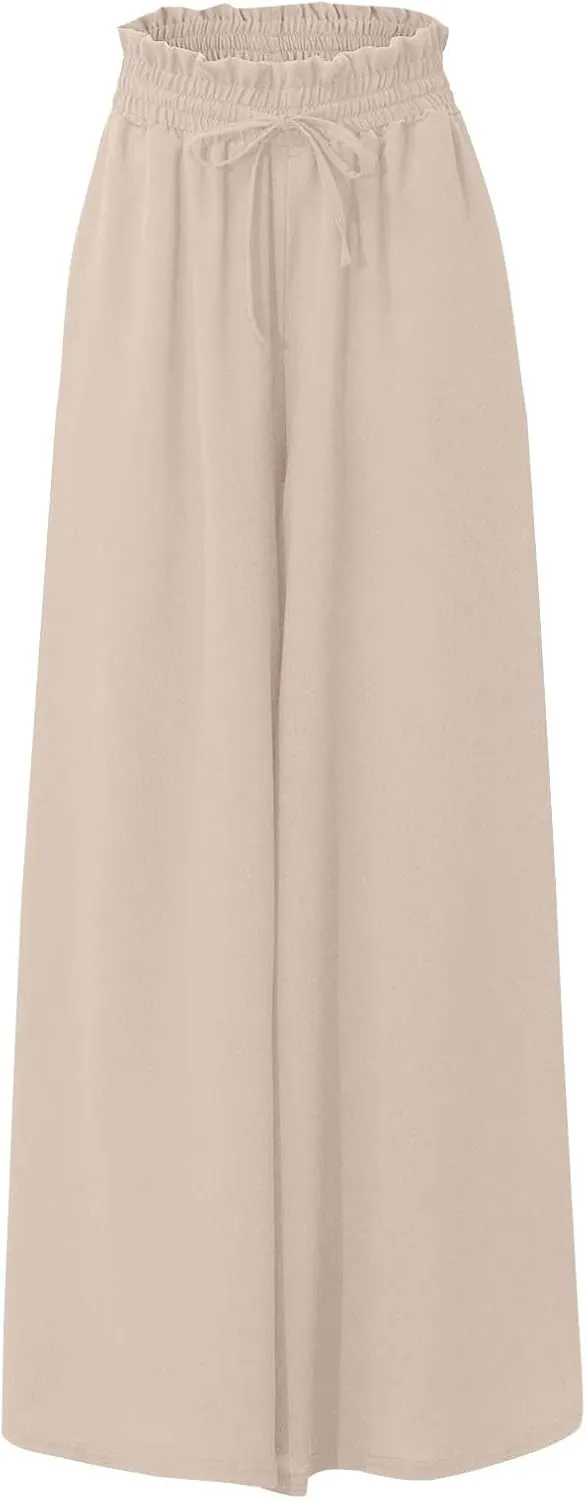 Palazzo Pants for Women Wide Leg Casual Solid Solid Drawstring Pant Summer Beach Vacation Elastic High Waist Trouser