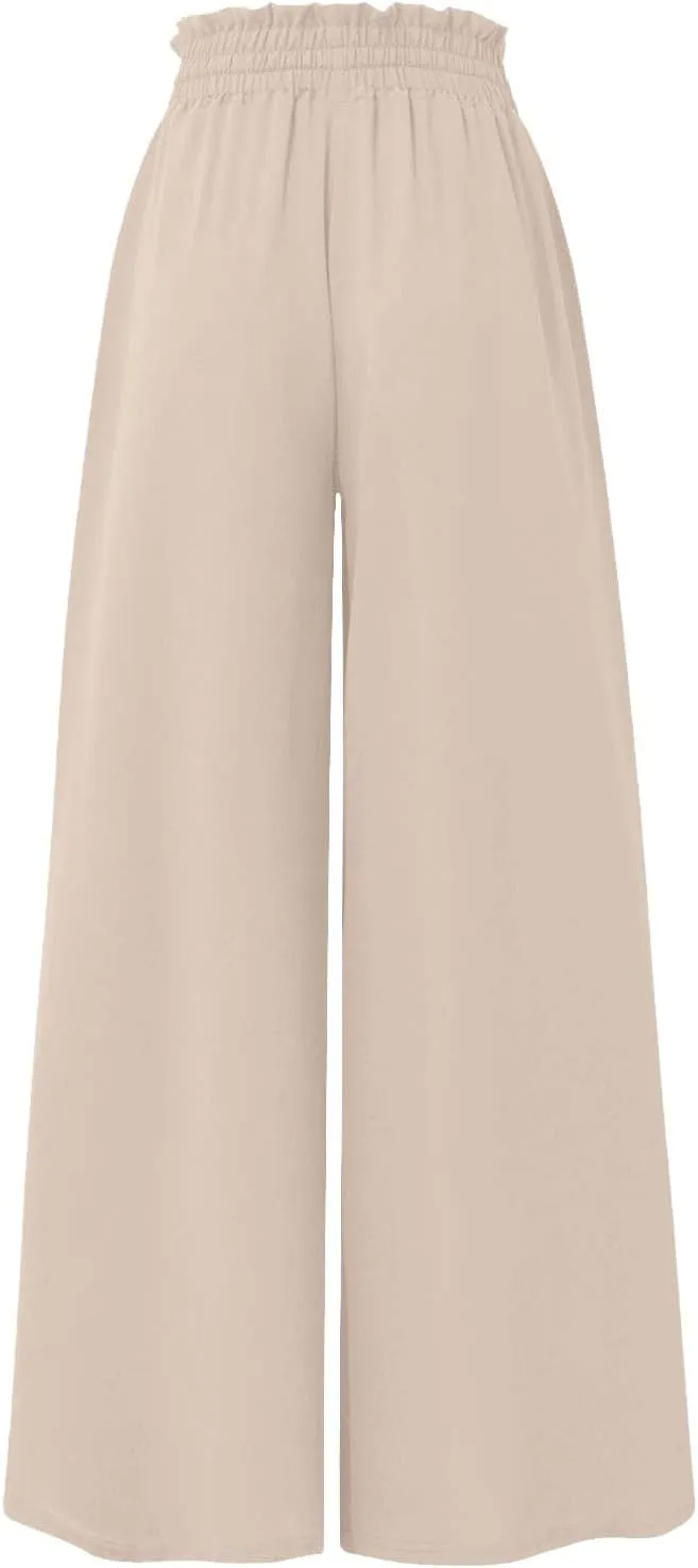 Palazzo Pants for Women Wide Leg Casual Solid Solid Drawstring Pant Summer Beach Vacation Elastic High Waist Trouser