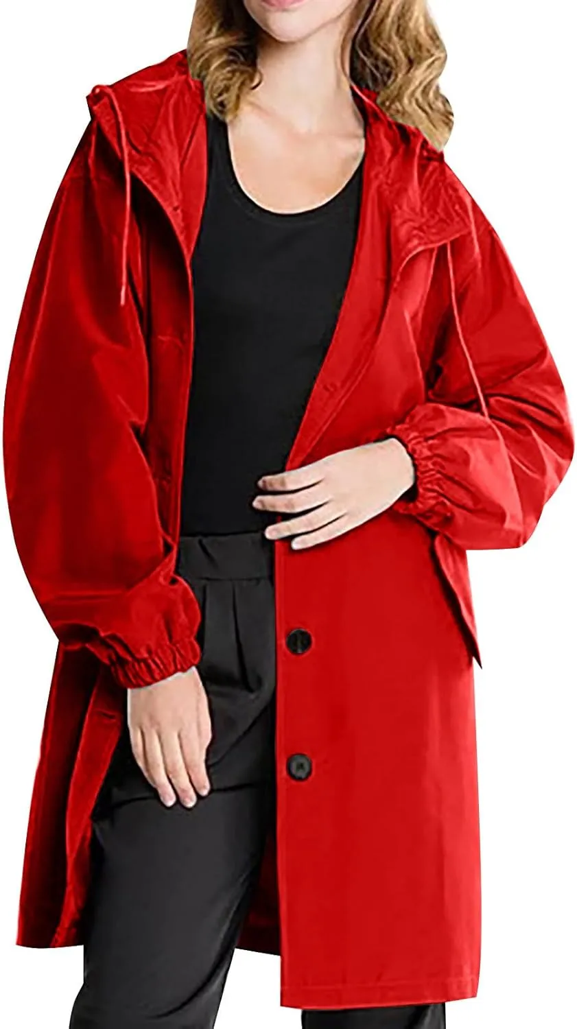 QWENTMTNTY Plus Size Trench Coats for Women Winter Trendy Long Trenchcoat with Hood Casual Oversized Single Breased Pea Coats