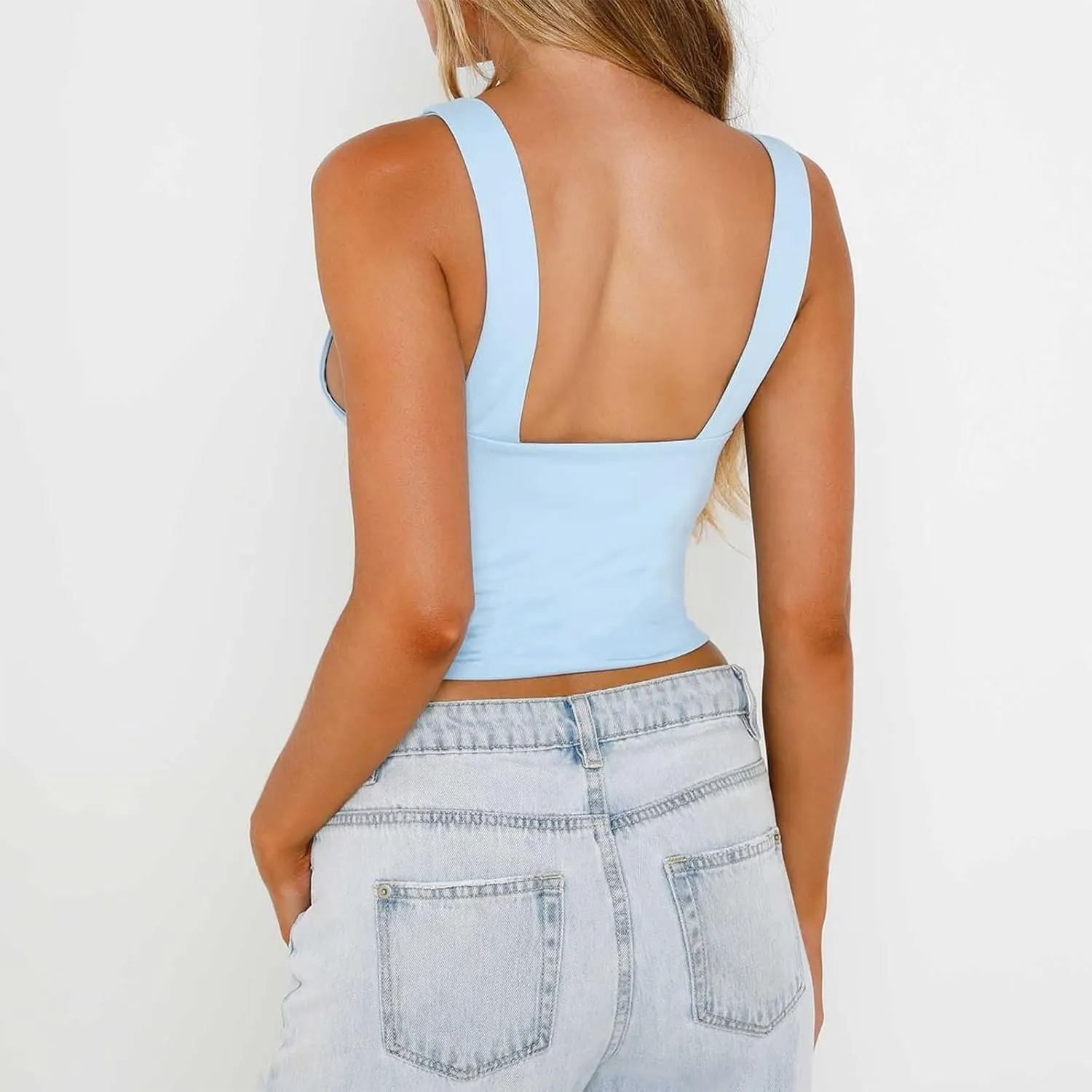Sexy Deep V Neck Crop Tank Tops for Women Basic Slim Fit Sleeveless Backless Strap Crop Top Y2K Going Out Cami Shirt
