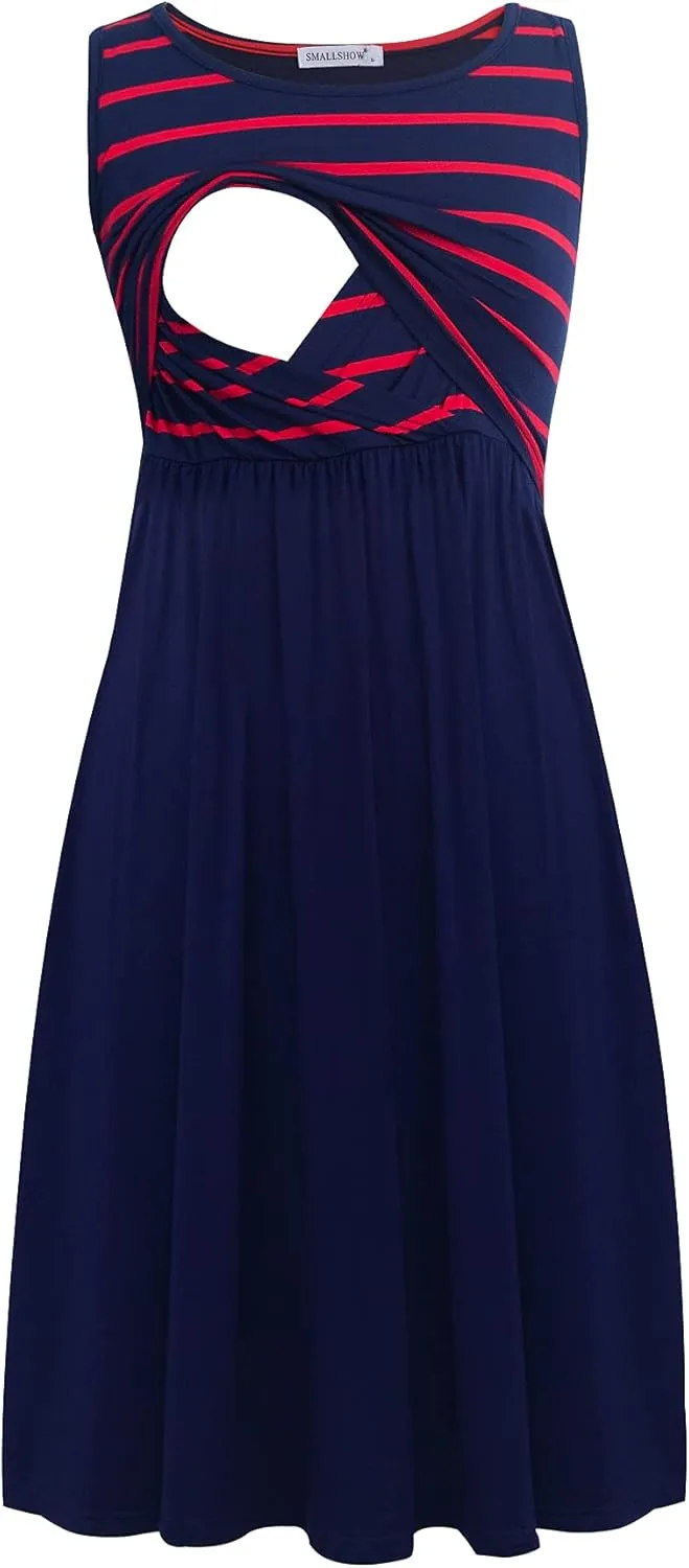 Smallshow Women's Sleeveless Nursing Dresses Patchwork Maternity Breastfeeding Dress