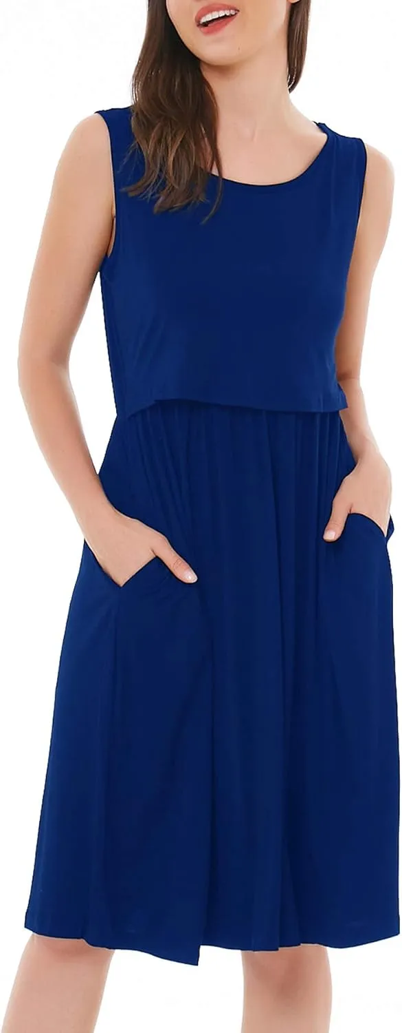 Smallshow Women's Sleeveless Nursing Dresses Patchwork Maternity Breastfeeding Dress