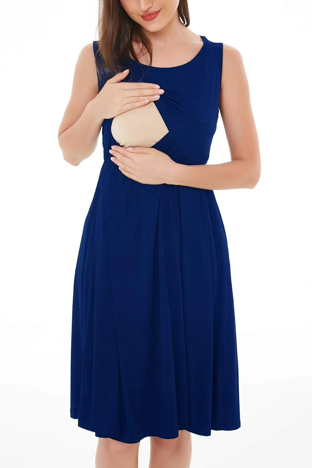 Smallshow Women's Sleeveless Nursing Dresses Patchwork Maternity Breastfeeding Dress