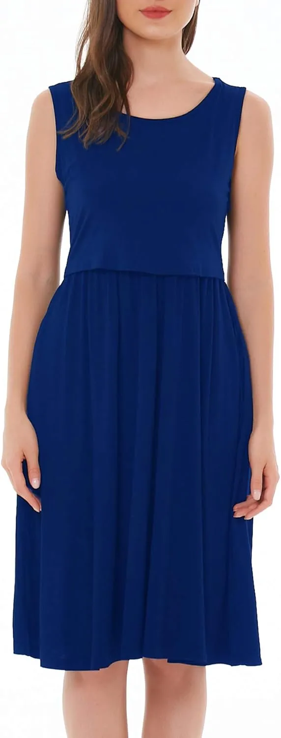 Smallshow Women's Sleeveless Nursing Dresses Patchwork Maternity Breastfeeding Dress