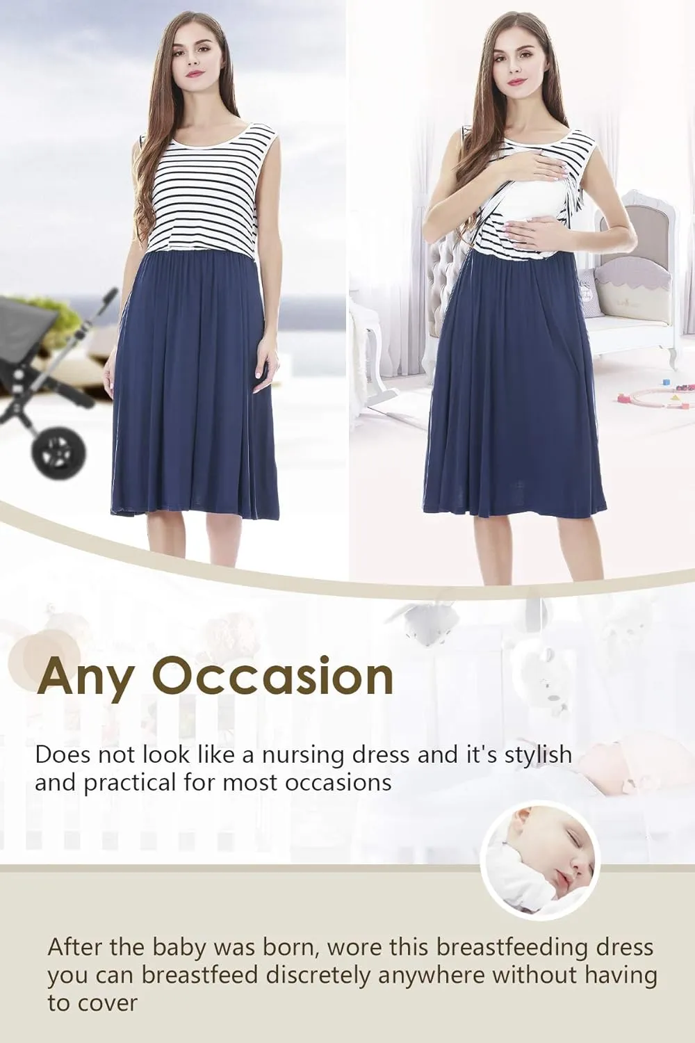 Smallshow Women's Sleeveless Nursing Dresses Patchwork Maternity Breastfeeding Dress