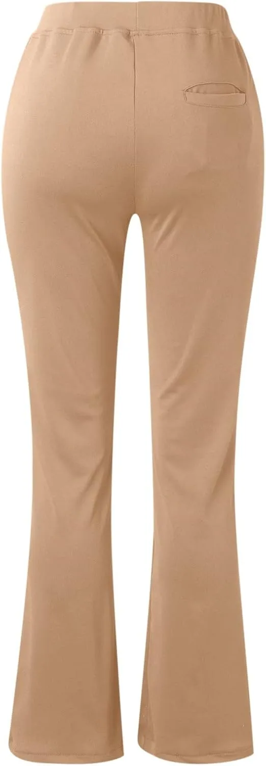 Uillui Business Casual Pants for Women High Waisted Tummy Control Bootleg Pants Slim Pocket Straight Trousers OL Suit Pants