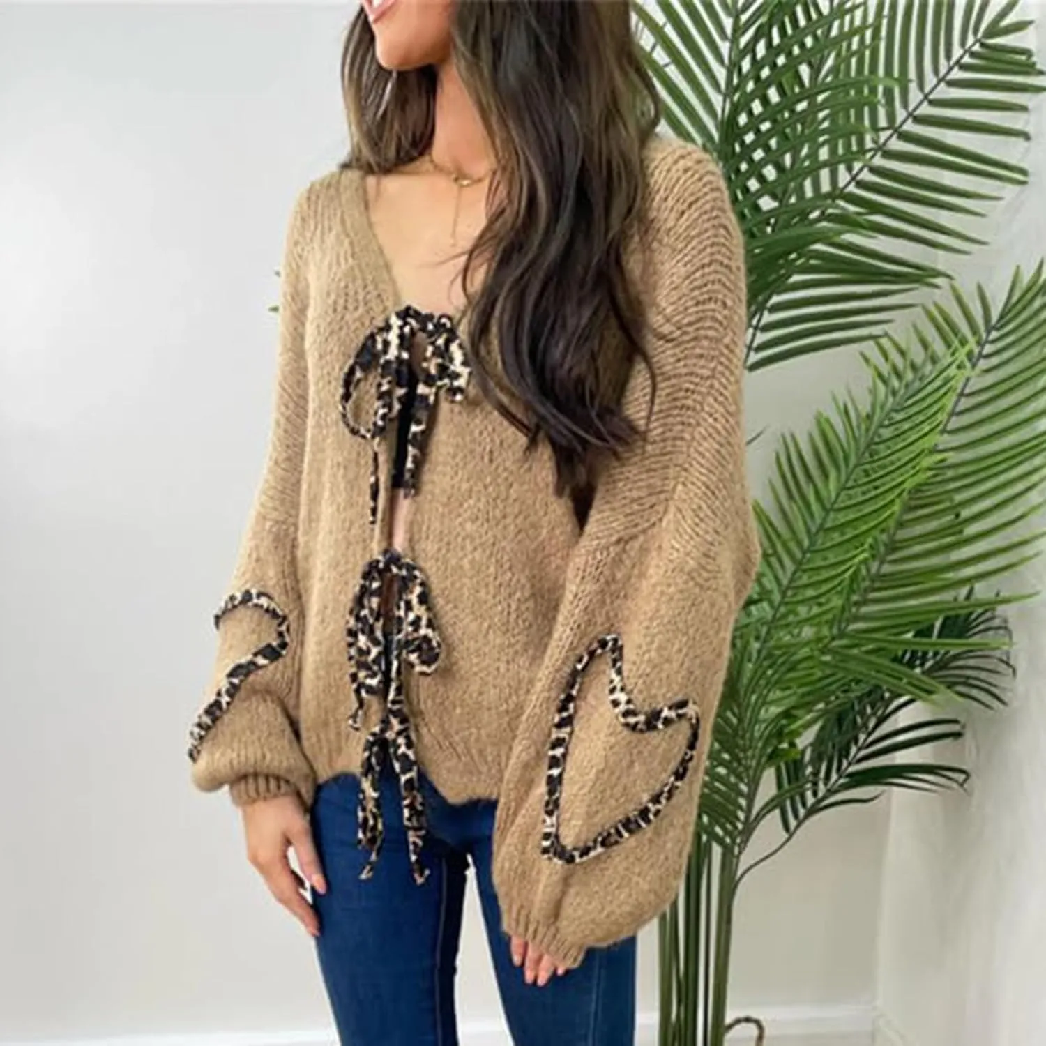 Women Y2k Tie Front Knitted Cardigan Sweater Long Sleeve Open Front Oversized Cardigan Knitwear Tops Streetwear