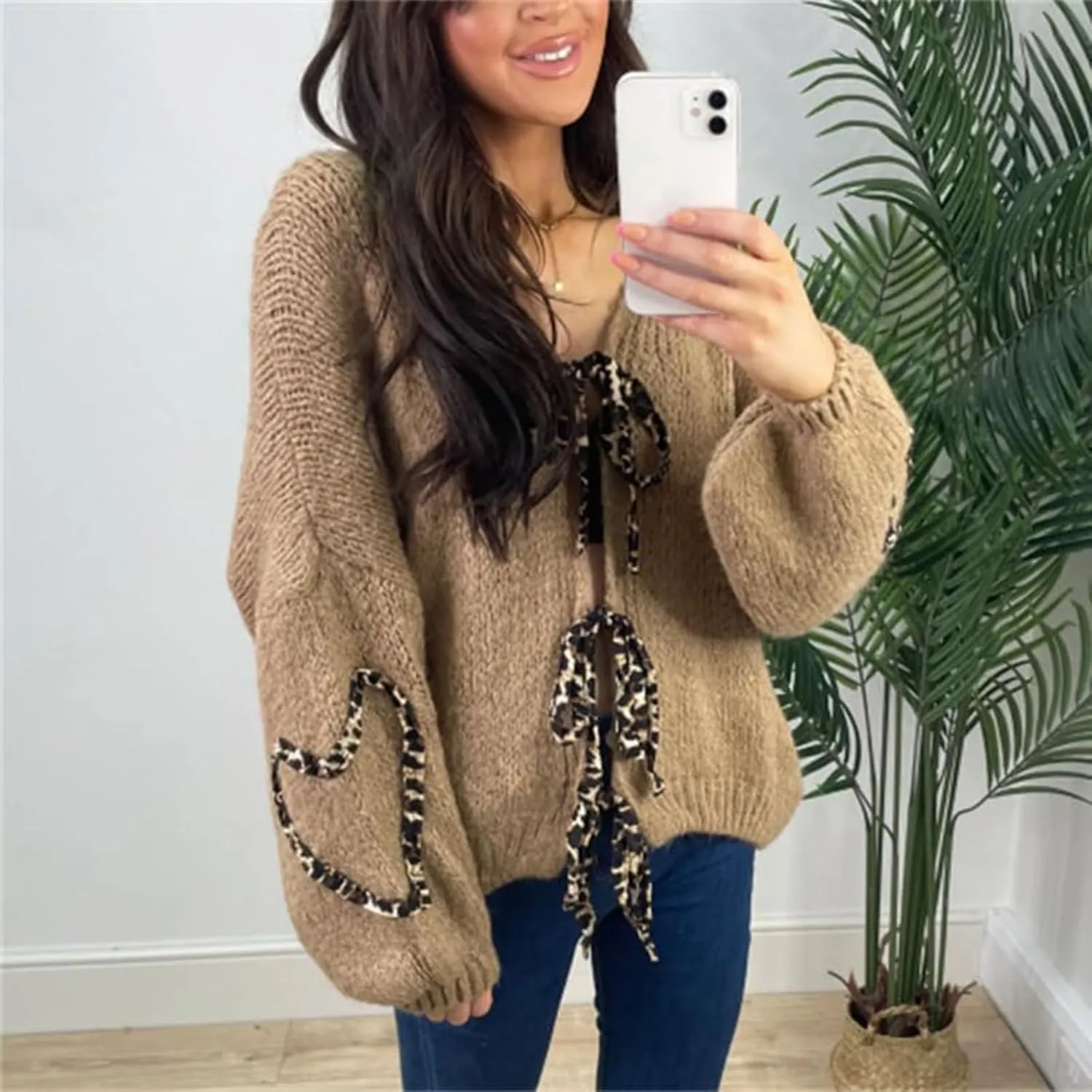Women Y2k Tie Front Knitted Cardigan Sweater Long Sleeve Open Front Oversized Cardigan Knitwear Tops Streetwear