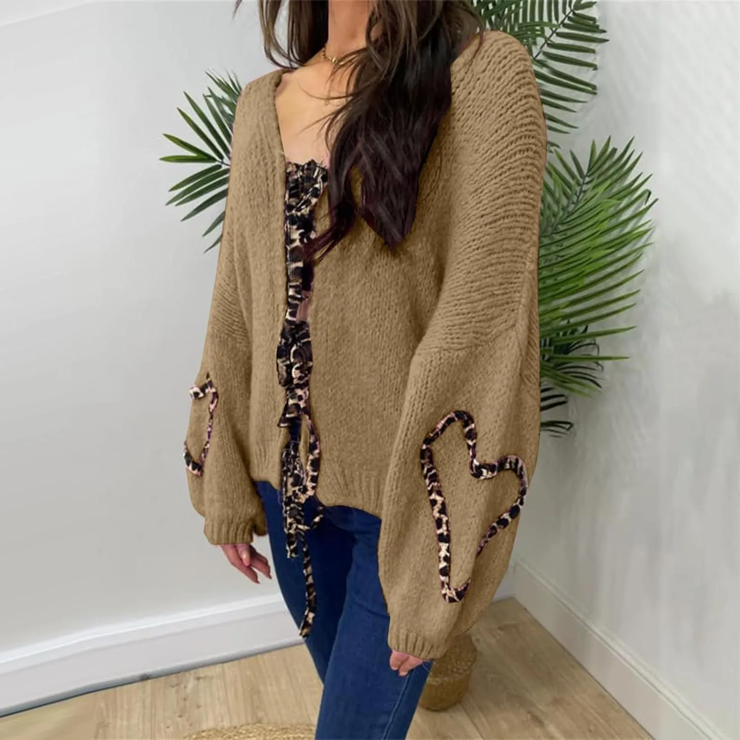 Women Y2k Tie Front Knitted Cardigan Sweater Long Sleeve Open Front Oversized Cardigan Knitwear Tops Streetwear