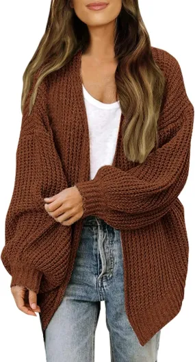 Women's Cardigan Open Front Long Lantern Sleeve Sweater Coats Fall 2024 Oversized Chunky Knit Outwear with Pockets