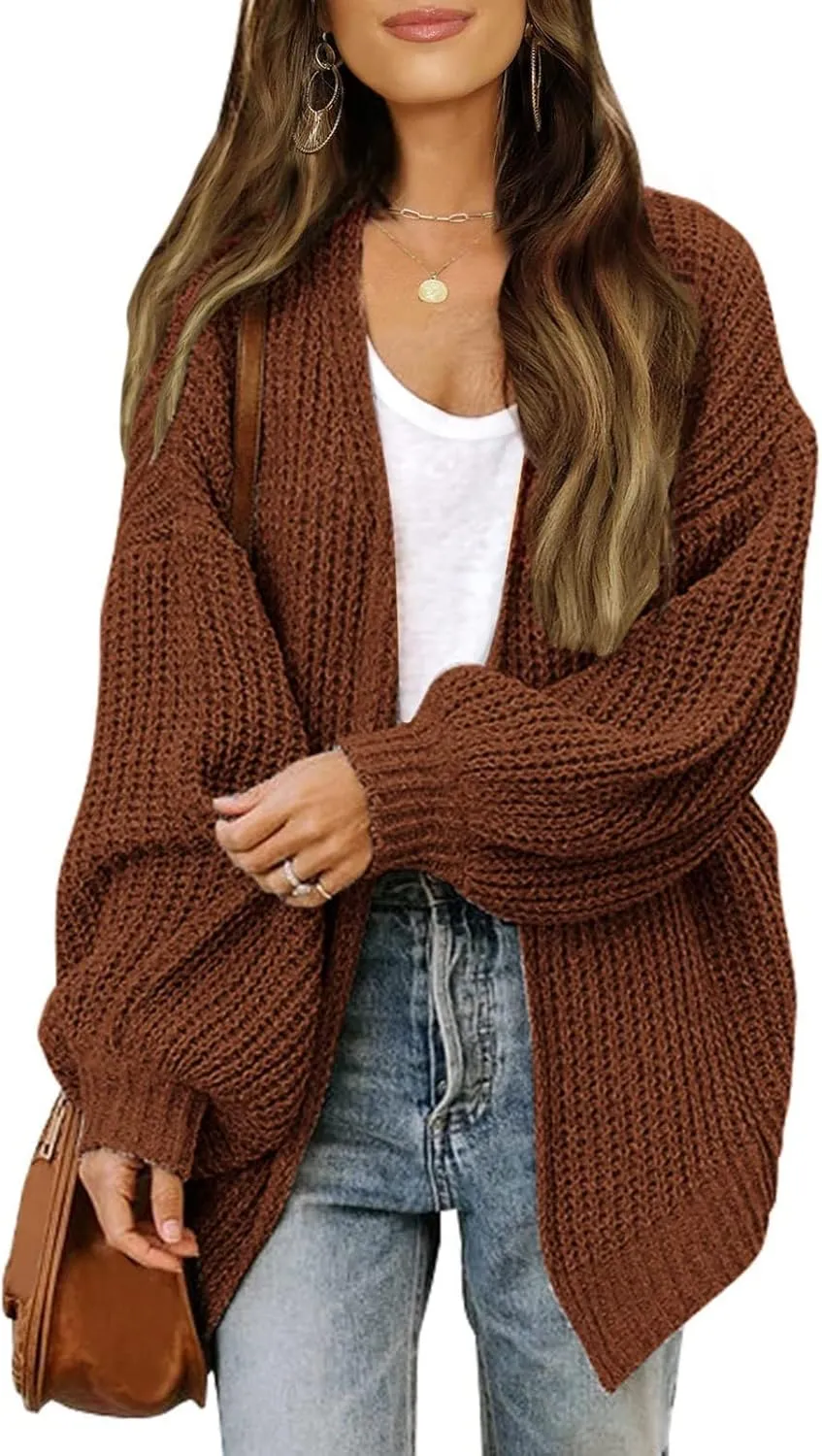 Women's Cardigan Open Front Long Lantern Sleeve Sweater Coats Fall 2024 Oversized Chunky Knit Outwear with Pockets