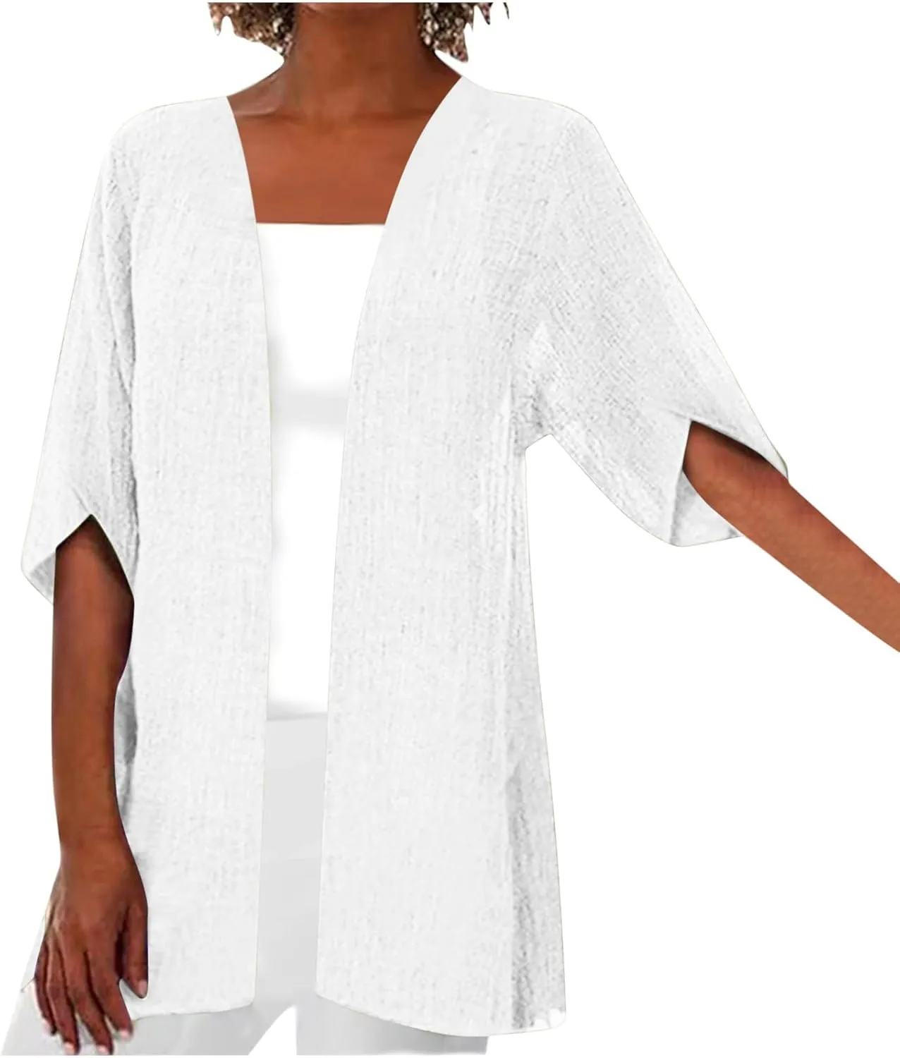 Womens Lightweight Linen Cardigan 2025 Summer Half Sleeve Open Front Beach Coverup Plus Size Sun Protection Clothing