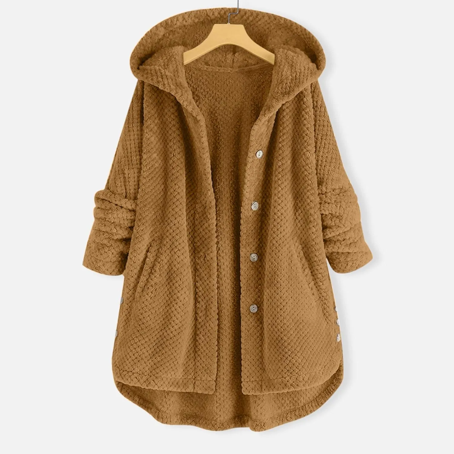 Womens Plus Size Fleece Jacket Button Fuzzy Plush Chunky Cardigan Sweater Hooded Sweatshirt Winter Warm Casual Coat