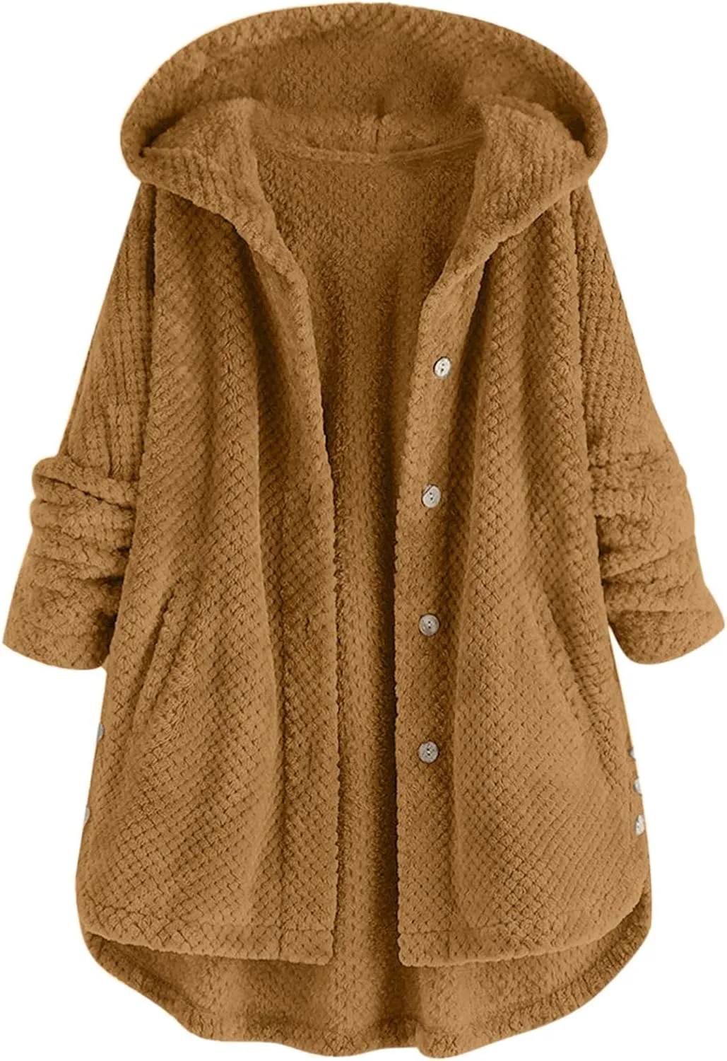 Womens Plus Size Fleece Jacket Button Fuzzy Plush Chunky Cardigan Sweater Hooded Sweatshirt Winter Warm Casual Coat