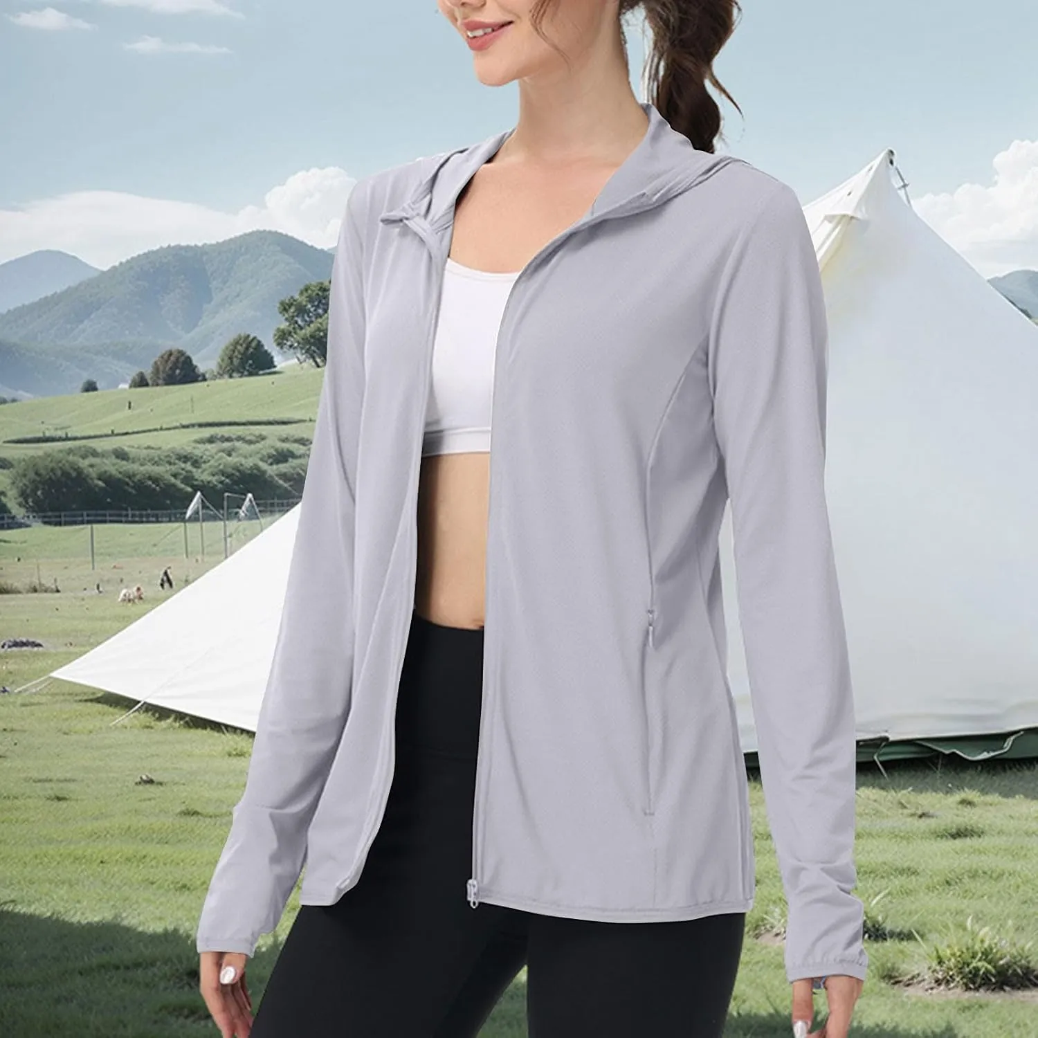 Women's Sun Protection Jacket Cooling Hooded SPF Shirts Lightweight Long Sleeve UV Clothing for Outdoor Hiking Running