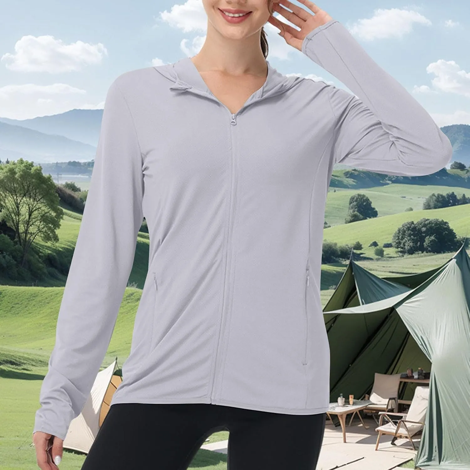 Women's Sun Protection Jacket Cooling Hooded SPF Shirts Lightweight Long Sleeve UV Clothing for Outdoor Hiking Running