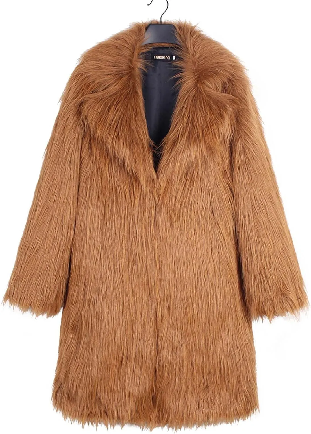 Women's Winter Faux Fur Coats Fuzzy Luxury Faux Fur Mid-Length Jacket Fluffy Thicken Long Sleeve Open Front Cardigan