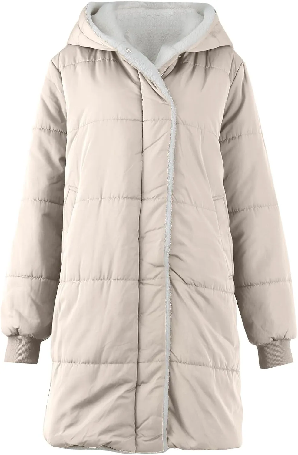 Women's Winter Puffer Coat Thicken Fleece Lined Down Jacket Warm Sherpa Coats Long Hooded Snow Jackets