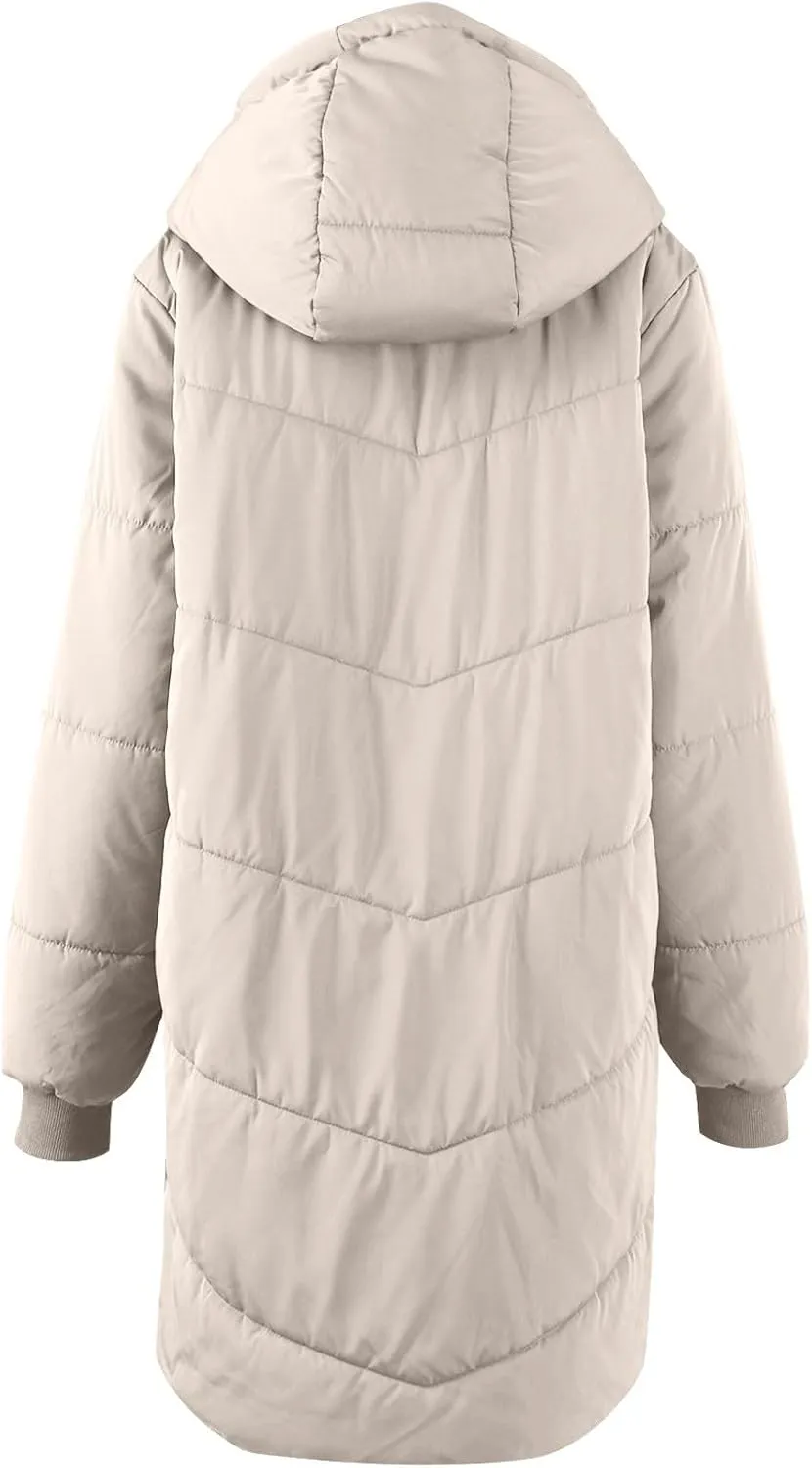 Women's Winter Puffer Coat Thicken Fleece Lined Down Jacket Warm Sherpa Coats Long Hooded Snow Jackets
